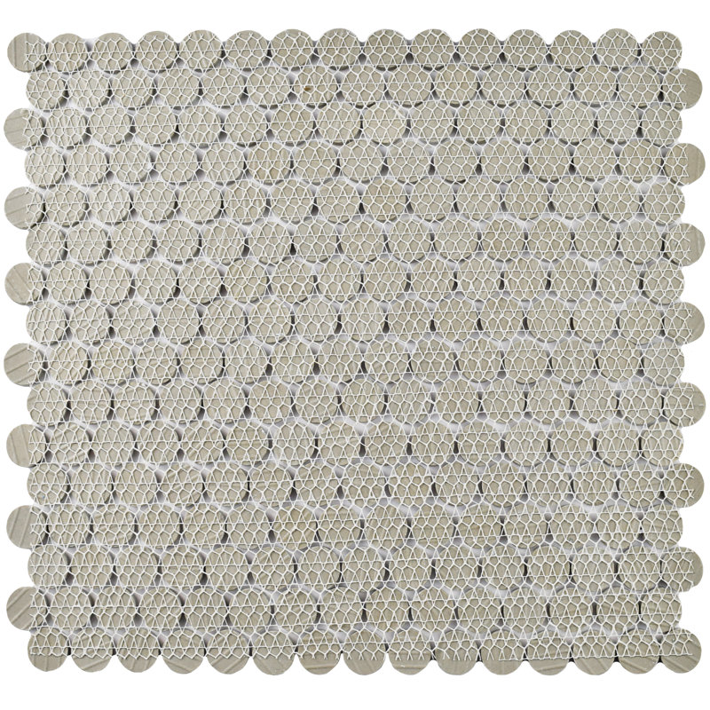 Hudson Penny Round Cookies/Cream 11-7/8" x 12-5/8" Porcelain Mosaic Floor and Wall Tile