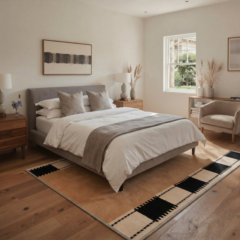 Tapis d'intérieur brun / beige / noir lavable à la machine avec envers antidérapant Layton, Rectangle 84 " x 60 "