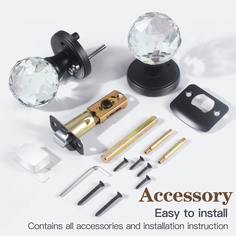 Coolnews Modern Grace Series Crystal Privacy Door Knobs, Matte Black