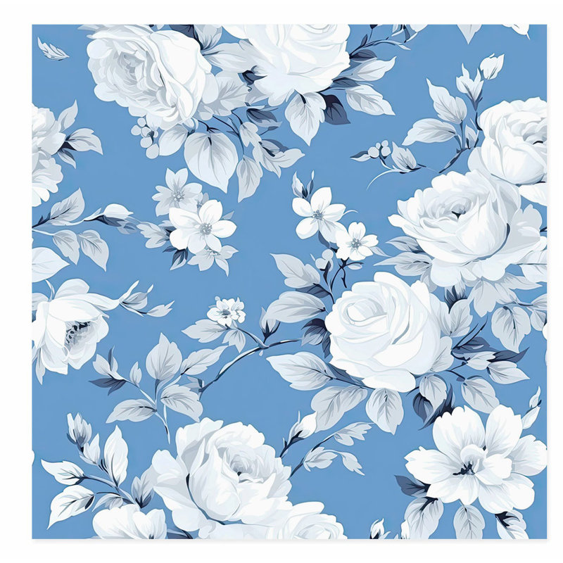 «Floral Winter Blue Flowers», reproduction d'art non encadrée, H 20 po x l 20 po