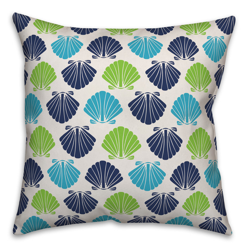  Coussin décoratif intérieur / extérieur Shell, Polyester / Bourre en polyester, 16 po x 1 po, Bleu sarcelle / vert / bleu