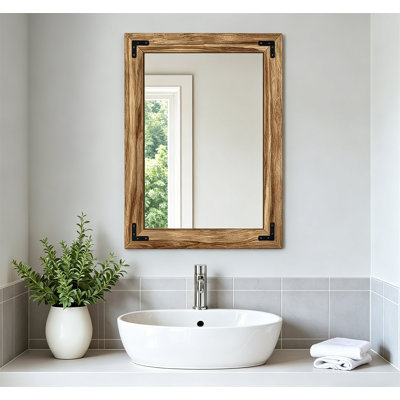 Bathroom Mirror, Country-Style Wooden Wall Mirror - Farmhouse Style, Solid Wood Frame
