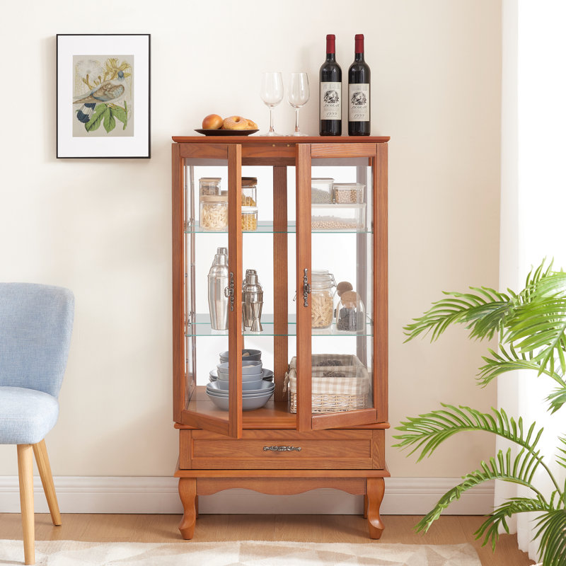 Exquisite Wine Display Cabinet With Shelf Adjustment - 2 Doors, 1 Drawer, Oak Classic Lighted Adjustable Shelves, Doors And Drawer Oak Look