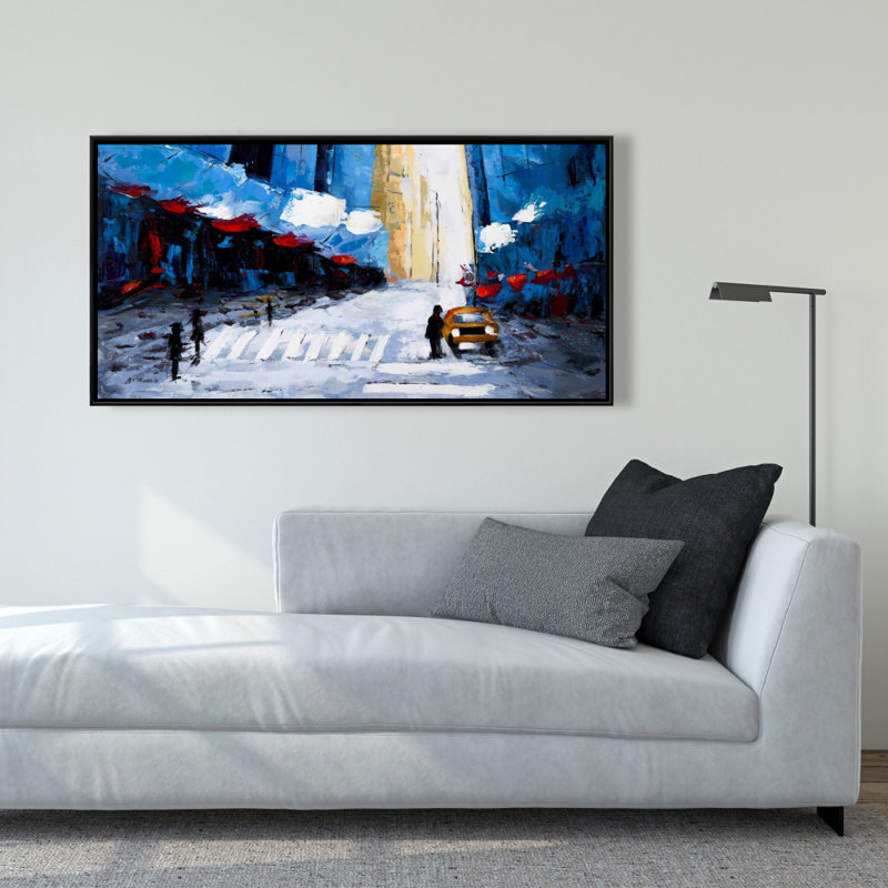 Blue buildings - 24"x48" Framed canvas