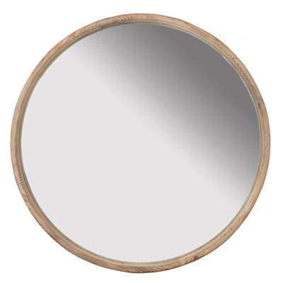 28" Round Wood Mirror, Wall Mounted Mirror Home Decor For Bathroom Living Room