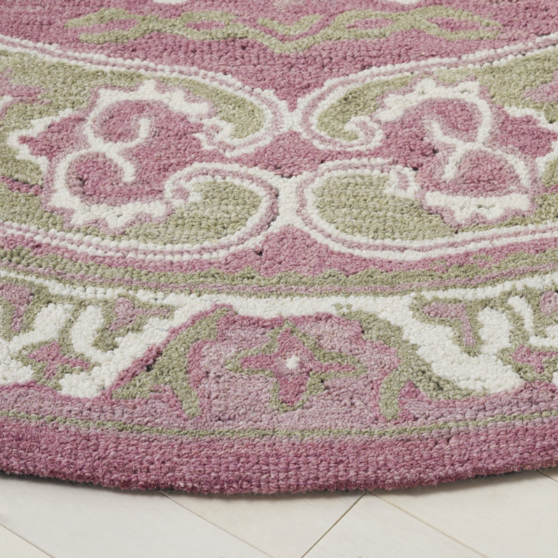 401 Hand Tufted Wool/Cotton Oriental Indoor Use Only Rug in Olive/Pink, Round 6'