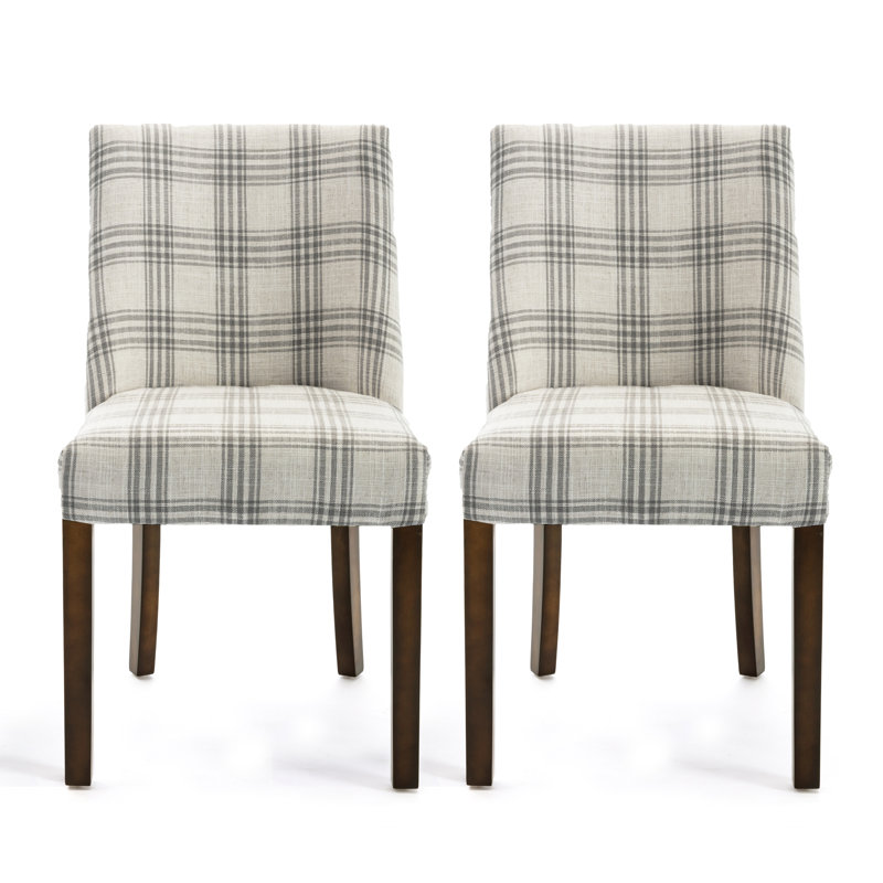  Upholstered Plaid Dining Chairs, Set of 2, Armless Side Seating Accent Chairs, Grey Plaid