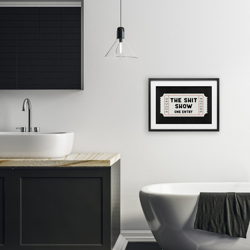 Drôle de salle de bain, impression encadrée sous verre, lettrée et doublée, H 14 po x l 20 po, Cadre noir minuit