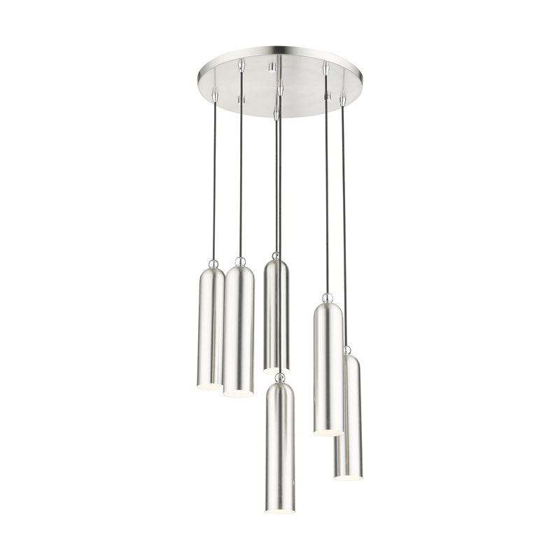 Luminaire suspendu cylindrique à 6 lumières Harly, Nickel brossé