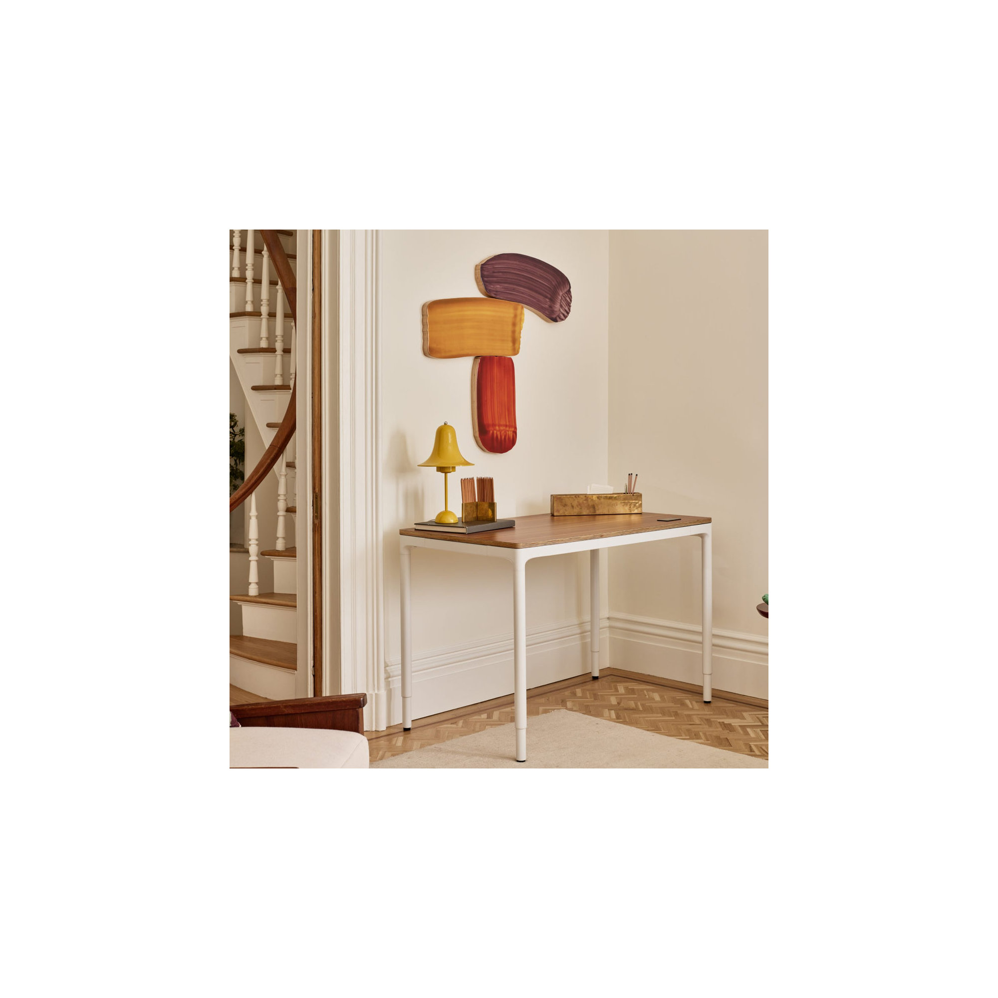Four Leg Standing Desk, 44.6" H x 48" W x 27" D, Walnut, White