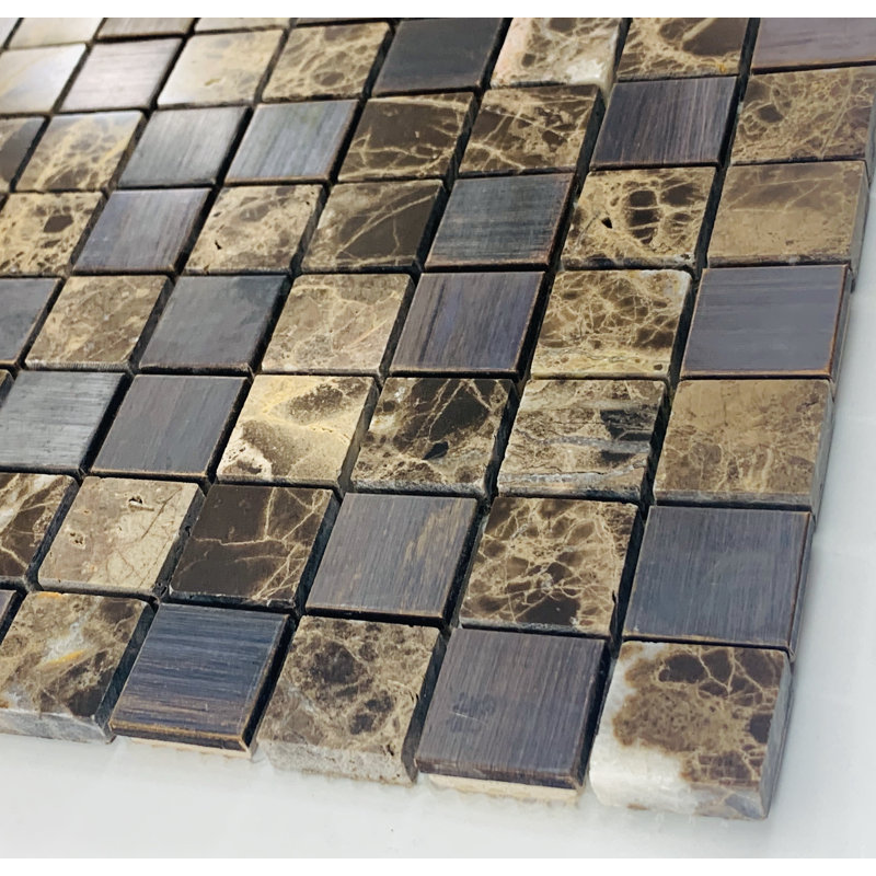 1" x 1" Mixed Material Mosaic Tile, Brown/Copper