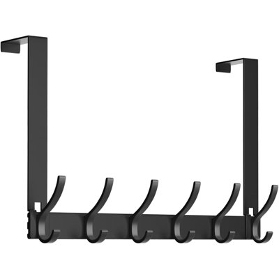 Over The Door Hooks, No Nail No Assembly, 12-Hook Door Hanger Rack, Black Over Door Towel & Coat Organizer for Bathroom, Bedroom, Kitchen