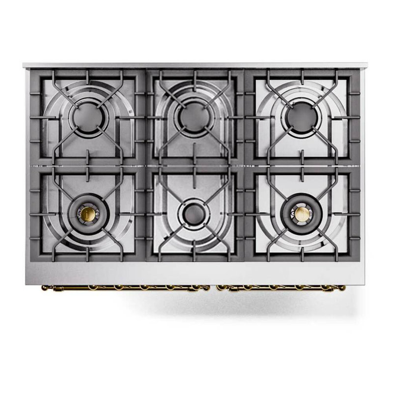ILVE UPD406NMP Nostalgie II 40 inch Dual Fuel Range with 6 Total Black Brass Burners (Limited Edition), White, Liquid Propane