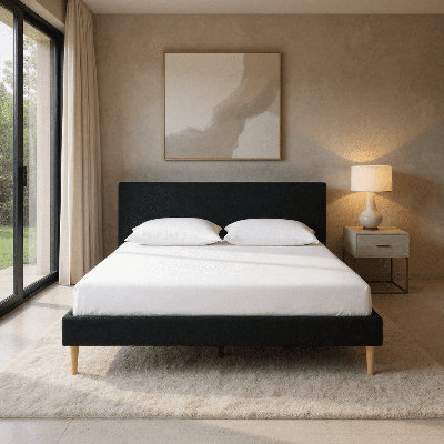 Platform Bed Frame with Upholstered Headboard