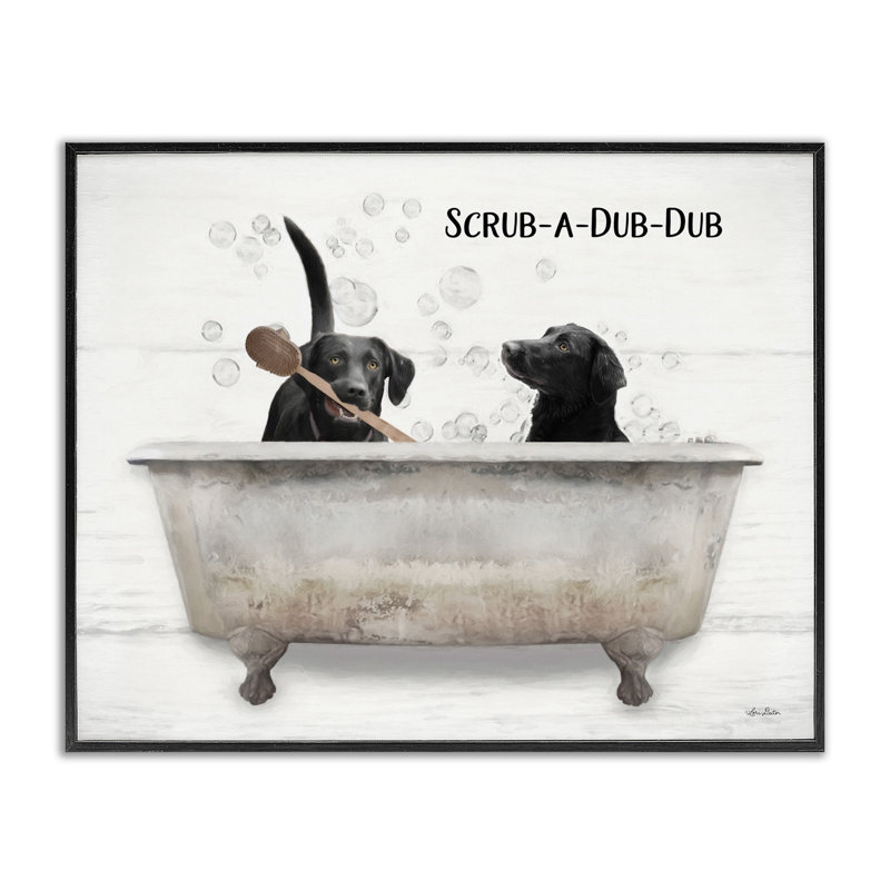 «Scrub a Dub» par Lori Deiter - impression d'art graphique, H 11 po x l 14 po, Giclée encadrée noir minuit