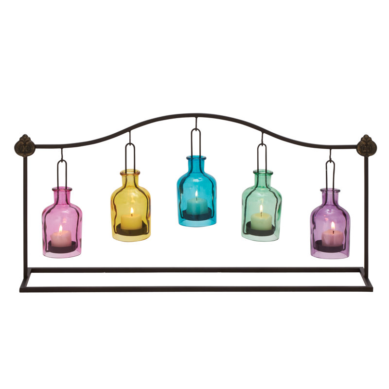 12'' H Tabletop Lantern, Pink/Yellow/Blue