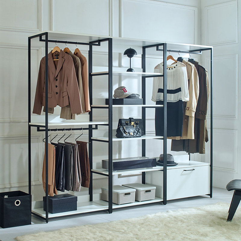 Kennyth 96" W White Freestanding Walk in Wood Closet System with Metal Frame (3 Pieces)