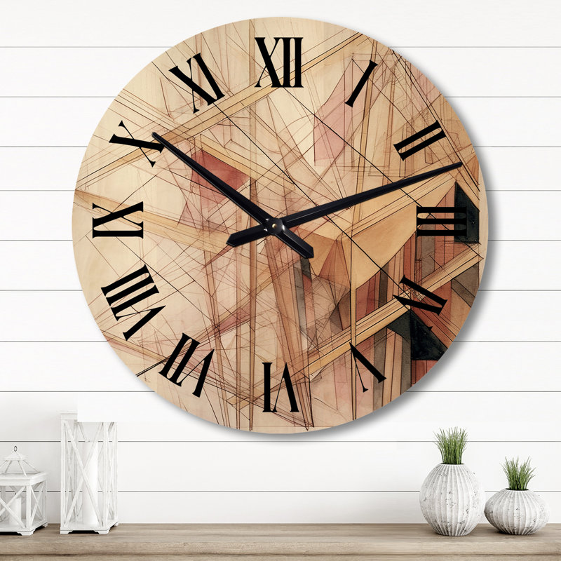 Horloge murale surdimensionnée en bois minimaliste or et beige, Grand