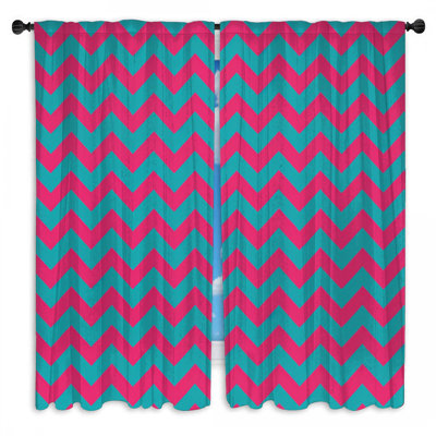 Rideaux obscurcissant rose et bleu à motif de chevrons obscurcissant - 2 panneaux