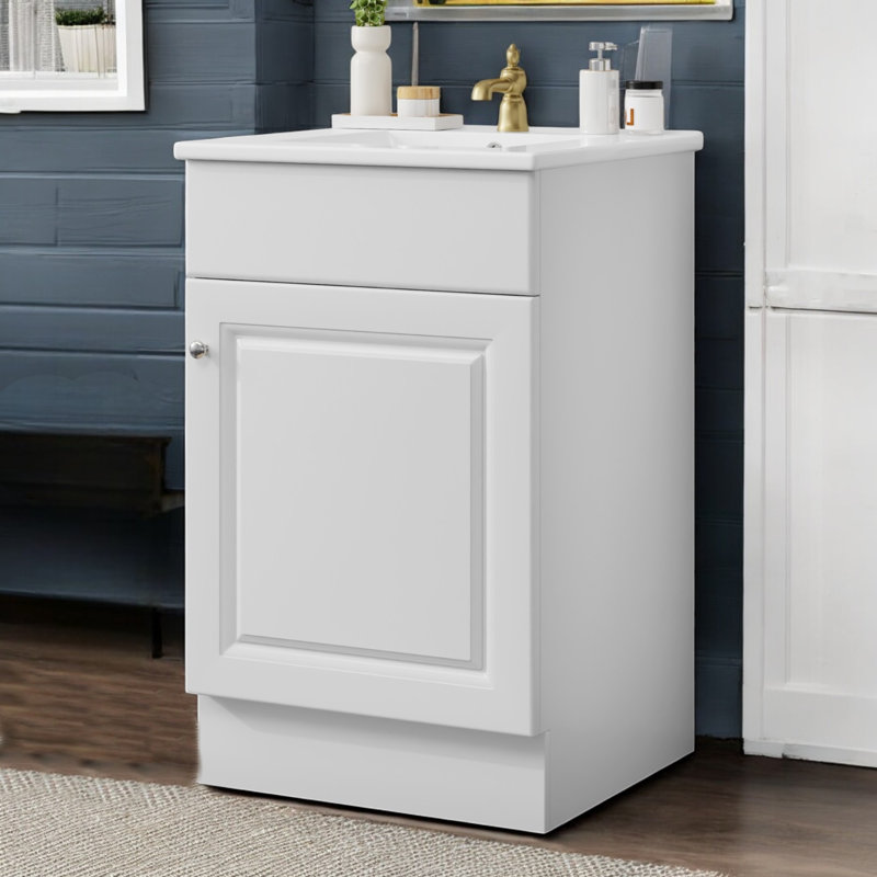 20" Single Bathroom Vanity Set With Ceramic Top, White/Silver