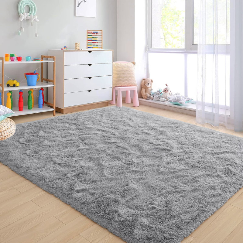 5 ft x 8 ft Soft Fluffy Area Rug,Plush Memory Foam Rug with Non-Slip Backing,Light Gray, Light Gray, Rectangle 5' x 8'