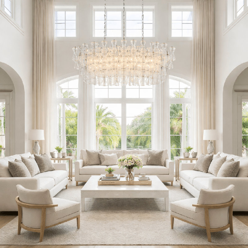 Lustre ovale en verre transparent 22 lumières Ledbury, Chrome chrome