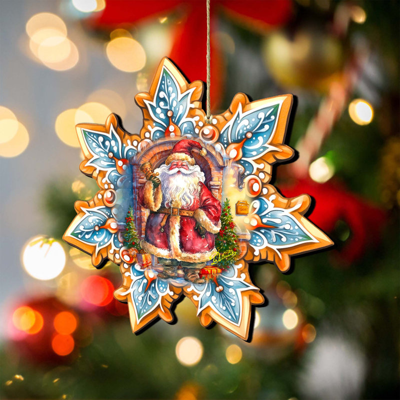 Père Noël avec clochette ornements en bois en forme de flocon de neige par G. Debrekht