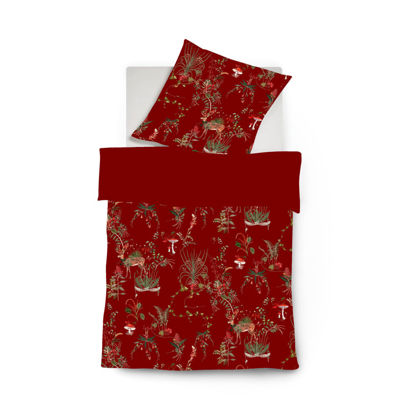 Red 100% Cotton Reversible 2 Piece Duvet Cover Set, 135 x 200 cm