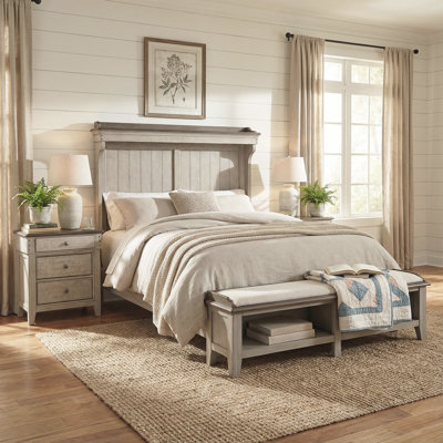 Cathleen Queen Mantle Storage Bed & Two Nightstands Bedroom Set