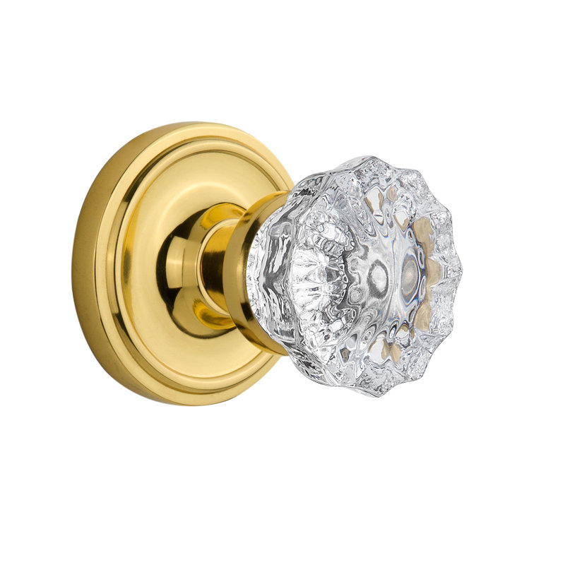 Classic Rosette with Crystal Door Knob, 2-3/8", Unlacquered Brass
