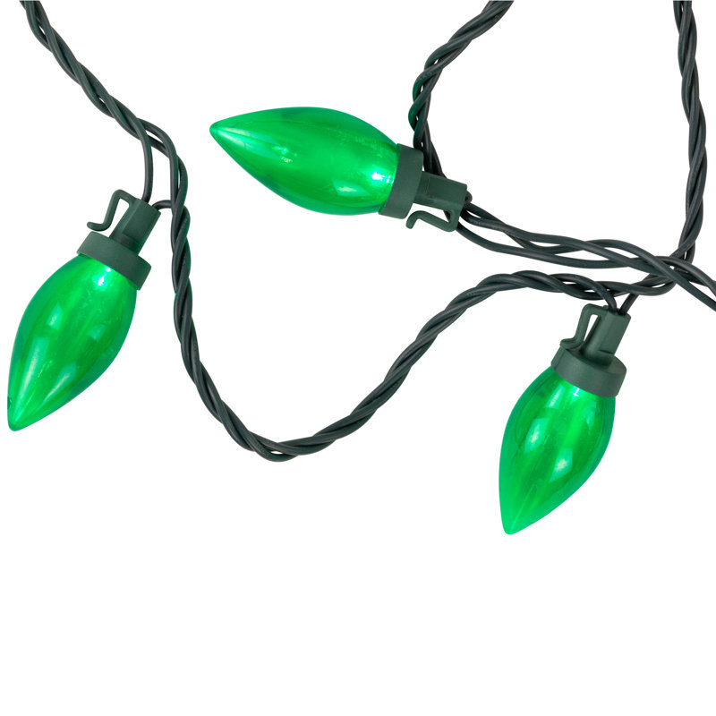 Ensemble de 25 lumières DEL de Noël C9 - fil vert 16 pi, Vert