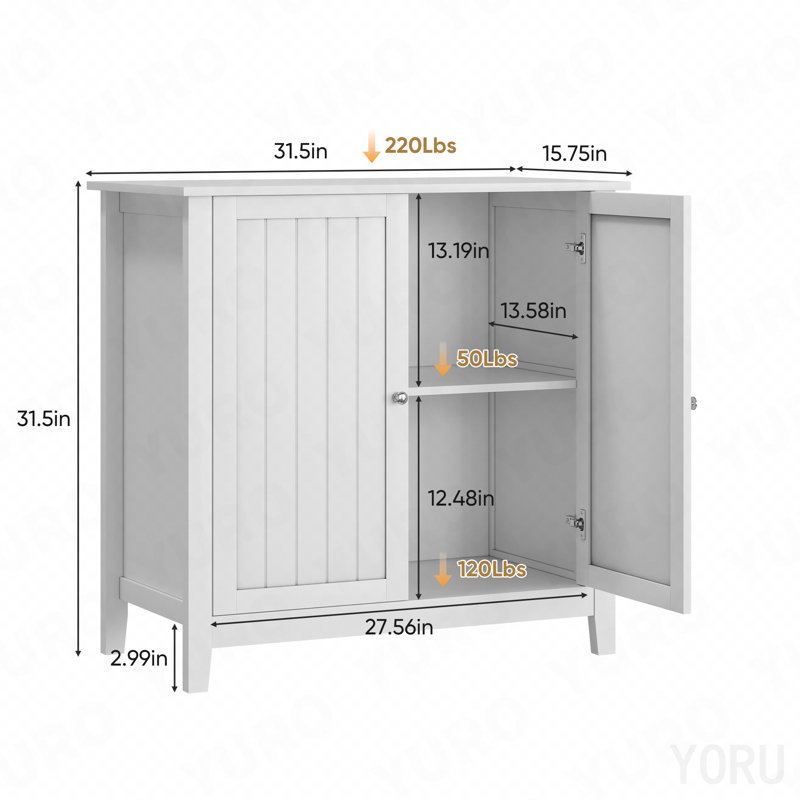 Armoire de rangement blanche à double porte, armoire de rangement autoportante moderne Mid-Century, armoire de rangement de salle de bain avec boutons argentés pour le salon, la cuisine, la salle de bain, le couloir