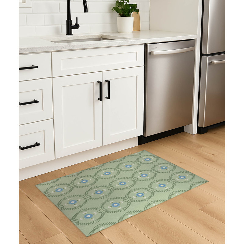 Tapis de cuisine antidérapant Bree, Sauge, Rectangulaire 2 pi x 3 pi