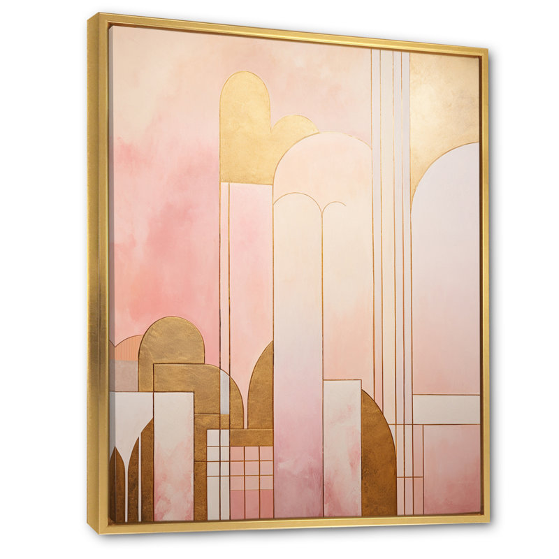 «City of Gold», impression sur toile géométrique, H 32 po x l 24 po, Cadre flottant doré