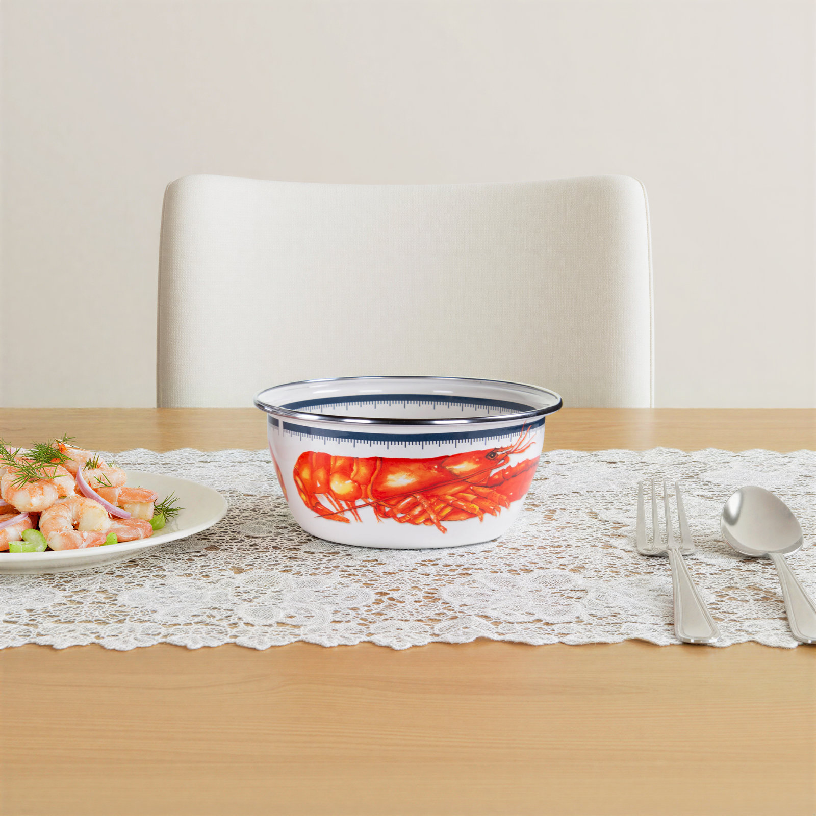 Golden Rabbit Lobster Enamel Salad Bowls