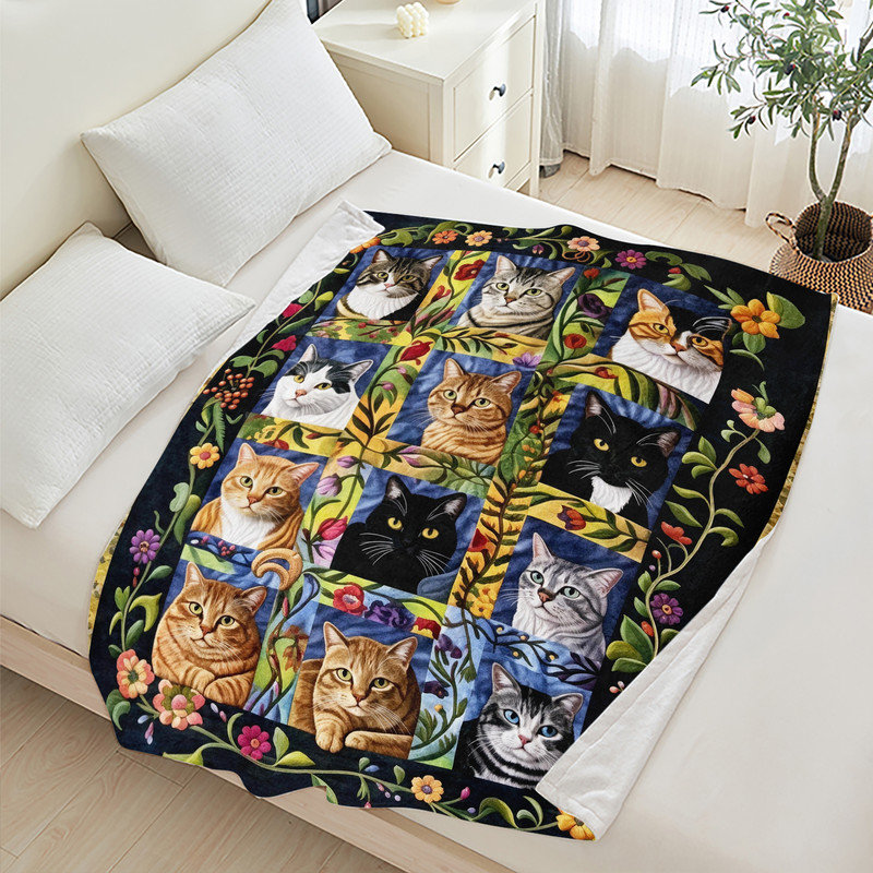 Jeté JYK, Patchwork de visages de chats, L 30 po x l 40 po