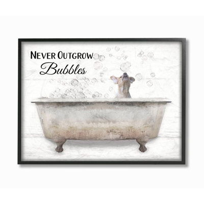 «Happiness Is A Bubble Bath Dog In Tub Word Design XXL», estampe numérique encadrée, art texturé par Lori Deiter