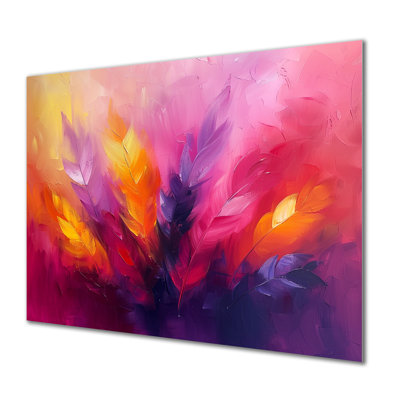 Rose, jaune, plumes, fantaisie III - art mural de plumes, salon