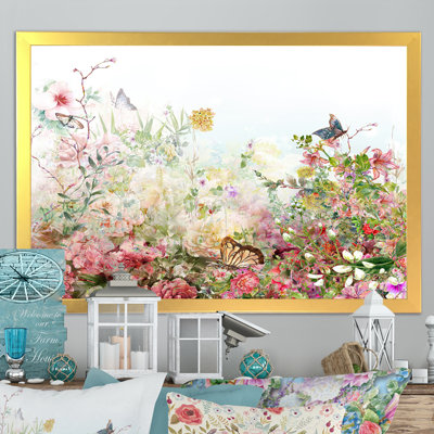 Art floral sur toile, impression de fleurs rose et vert jardin