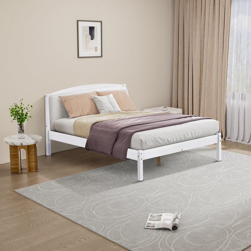 Lit plateforme en bois massif Dilakshan, Double, Blanc