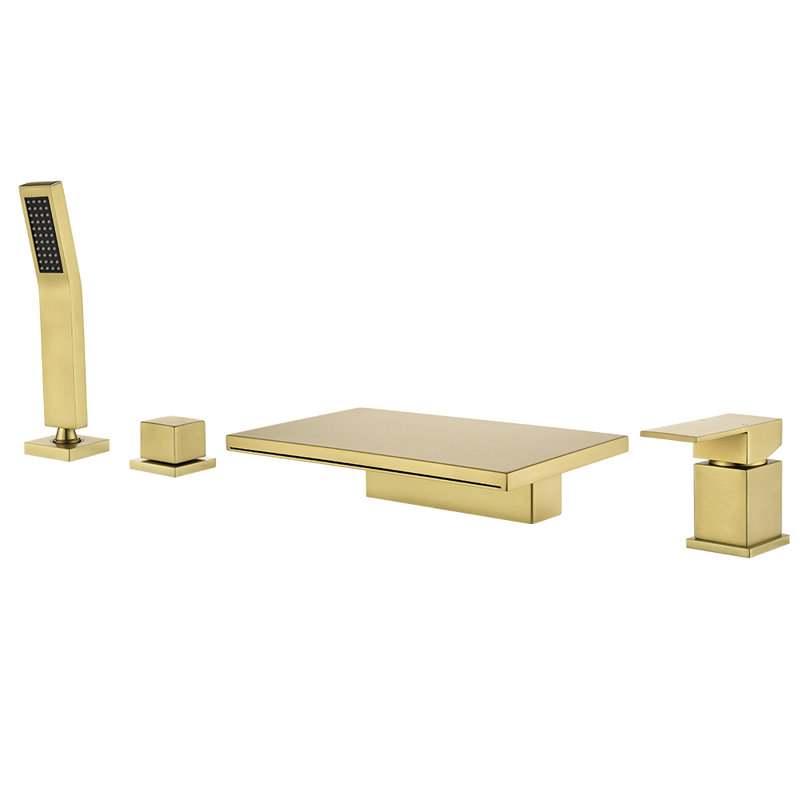 Deck Mount Roman Tub Faucet Set Waterfall High Flow Bathtub Faucets, Brushed Gold