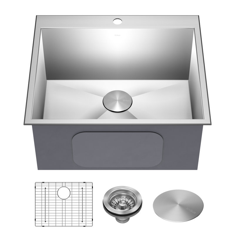 Évier de cuisine en acier inoxydable KRAUS Standart PRO, H 11,38 po x l 22 po x L 25 po, Blanchisserie / utilitaire