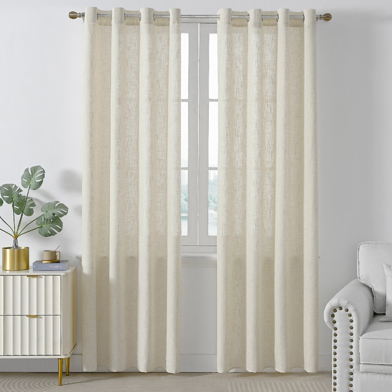 Paire de rideaux semi-transparents avec œillets Draycott, Polyester craie, L 52 po x L 72 po