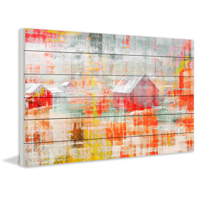 "grange rouge" par parvez taj,, reproduction d’art sur bois blanc