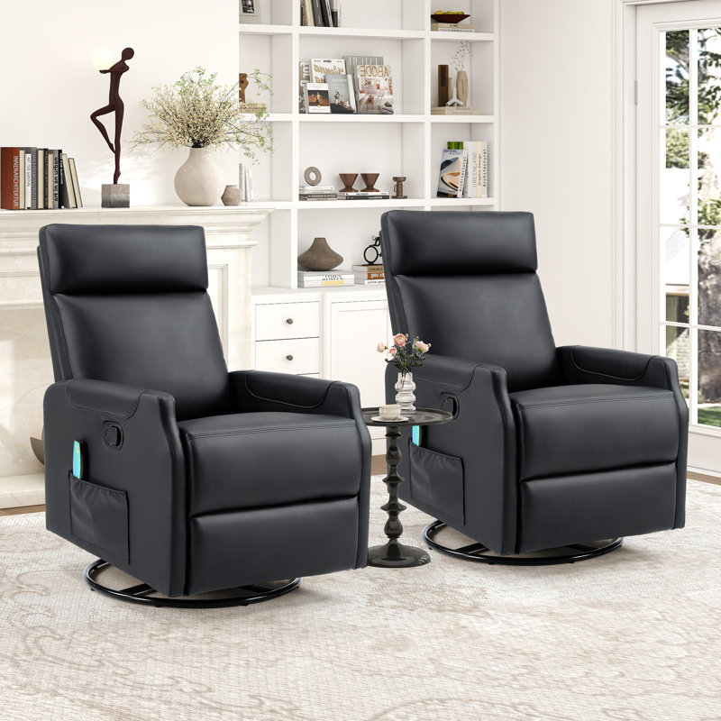 Petit fauteuil inclinable manuel pivotant de 24,8 po de largeur avec massage à 8 points et poche de rangement latérale (ensemble de 2)