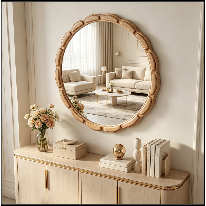 Parrett rond avec cadre en bois, Natural