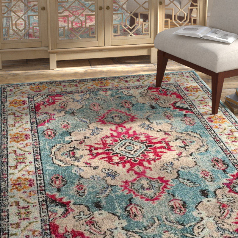 Almyra Oriental Area Rug, Runner 2'2" x 6', Light Blue/Fuchsia