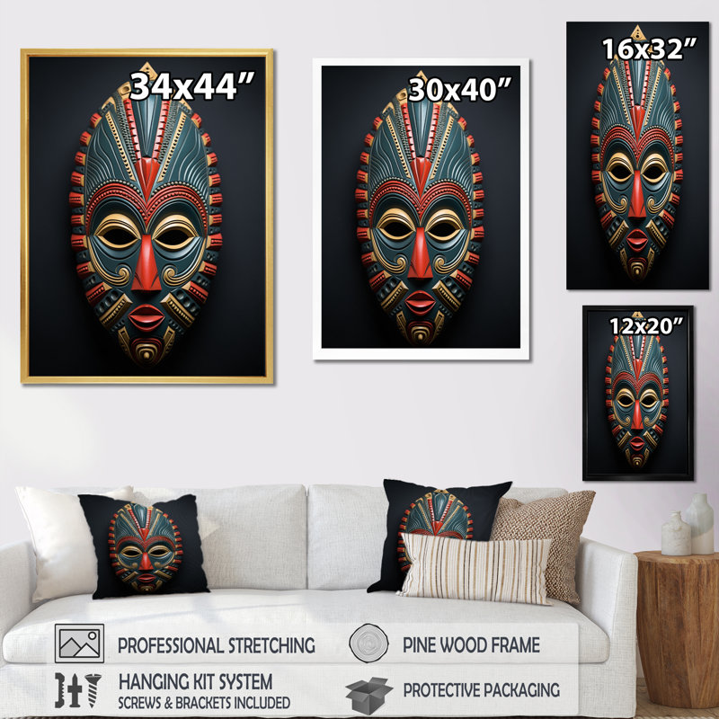 «African Tribal Pende Mask III», reproduction sur toile, H 40 po x l 30 po, Toile tendue