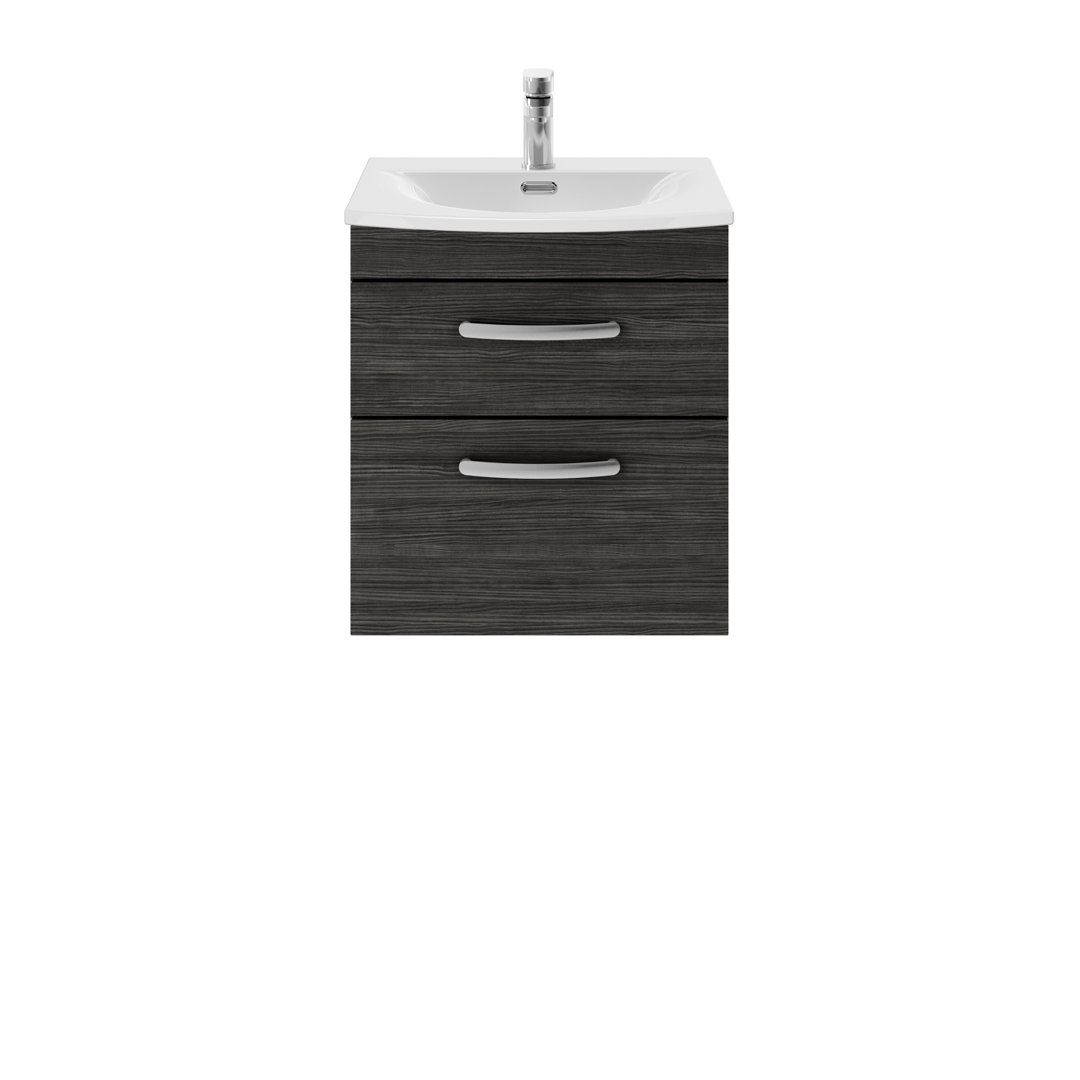 Nuie Charcoal Black Athena Woodgrain Wall Hung 2 Drawer Vanity Unit And Curved Ceramic Basin | | Mdf | 500Mm - Image 3