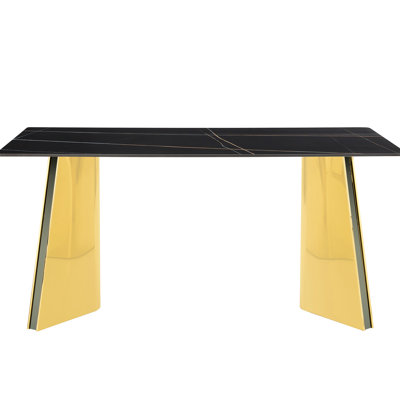 Table contemporaine en bois fritté de 63 po x 31,5 po x 30 po avec 6 chaises en polyuréthane et pieds en métal